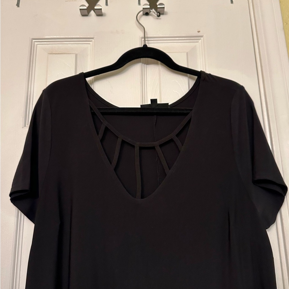 Lane Bryant Strappy Caged Cutout Front Black High Low Maxi Dress - Picture 3 of 8